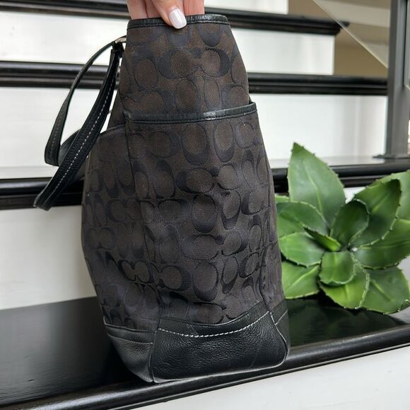 Coach Signature Canvas & Genuine Leather Shoulder Tote Bag - Picture 5 of 13